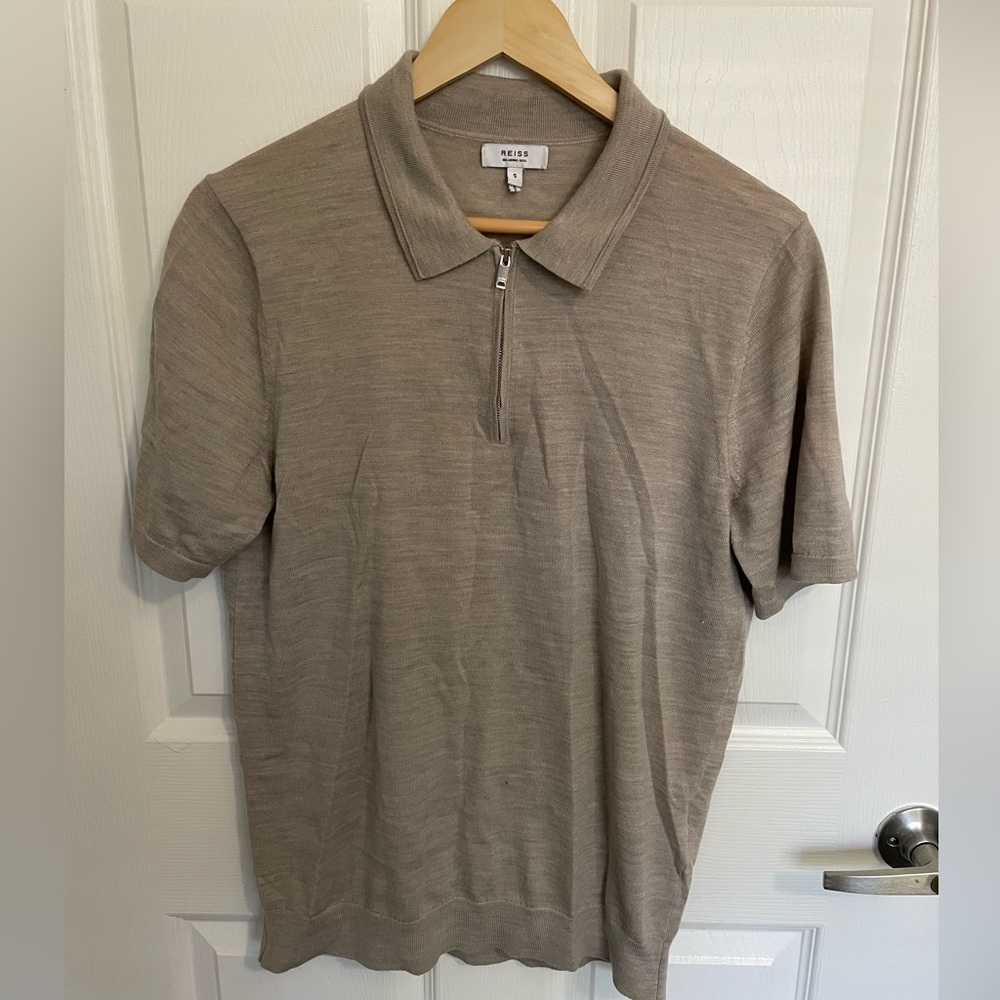 Reiss Taupe Short Sleeve Polo Shirt